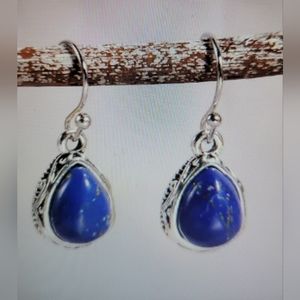 Teardrop Dangle Earrings silver plated synthetic blue gemstone